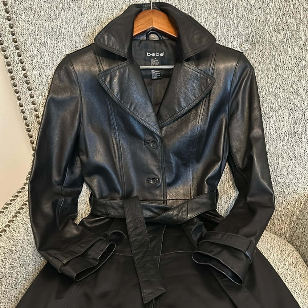 Bebe Leather Trench Coat Size Petite or Small